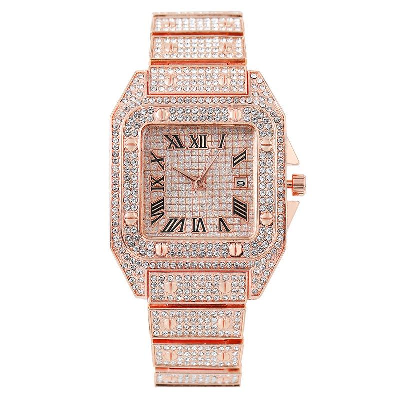 Popular fashion hot sale calendar square full of diamonds women's watch women's watch quartz Roman pattern full of stars