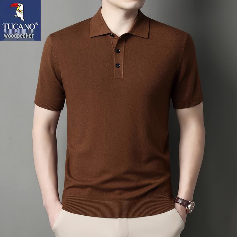 

Woodpecker Men s Short Sleeve Wool Sweater - Autumn/Winter, Thin Knit, Lapel Style for Dad S for 100–120 lbs