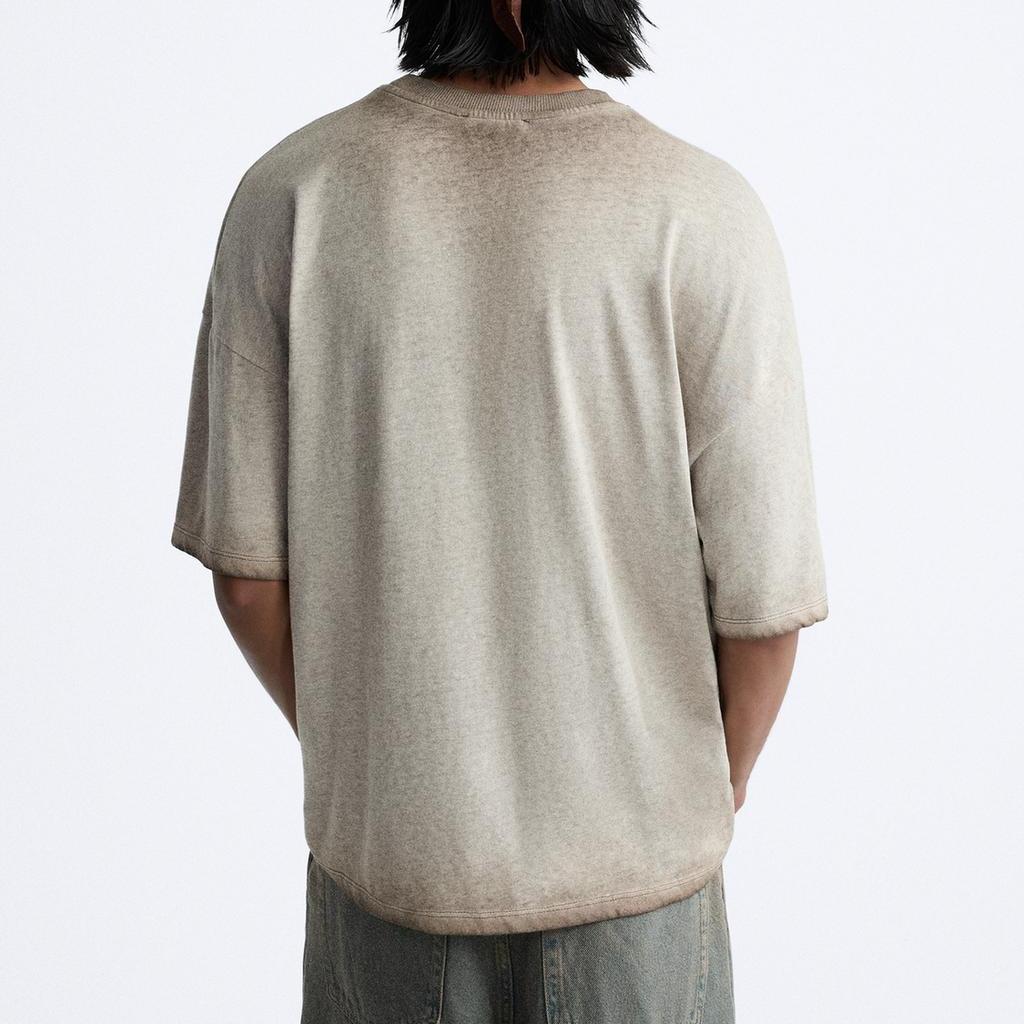 Zara Letter Print Casual Round Neck Short Sleeve T-Shirt Men Tops Light-Brown 3665408-730