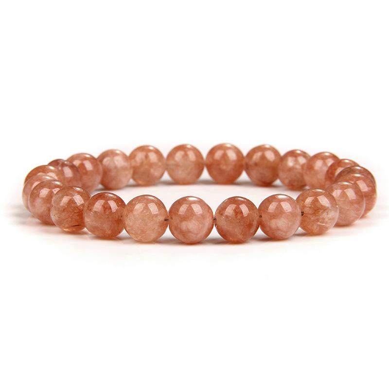 Fashion Natural Stone Pink Angelite Beads Bracelet 8mm Sunstone Beaded Energy Yoga Bracelet Jewelry for Women Handmade Gifts