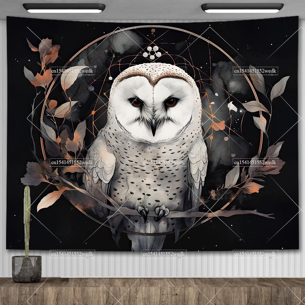 Lunar Sentinel Owl Tapestry Celestial Medieval Tapestrys Aesthetic Room Decor Witchy Occult Altar Cloth Tarot Background Cloths