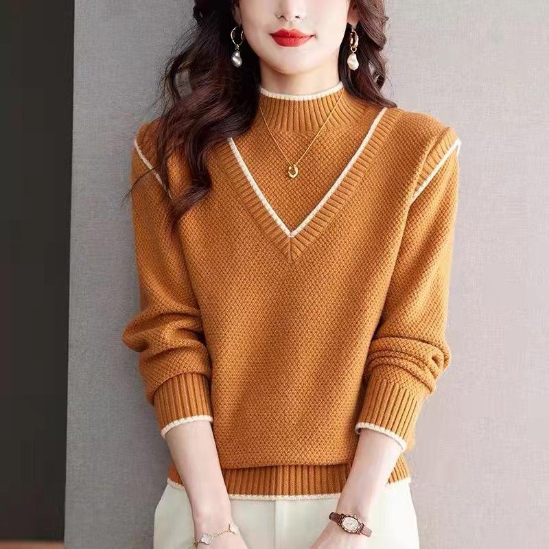 

Свитер-пуловер с полувысоким воротником, вязаный свитер, женский осенне-зимний новый модный свитер 2XL жёлтый