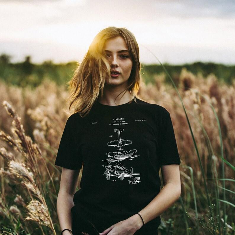 Aircraft Patent T-shirt Pilot Aviation Gift Low-wing Aircraft Shirt Engineer Pilot Gift Personality Deconstructed Short Sleeve