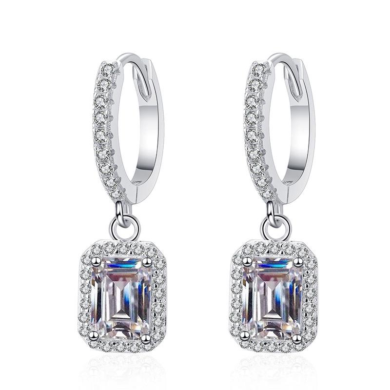 Emerald Cut Moissanite Stud Earrings In Platinum-Plated S925 Sterling Silver