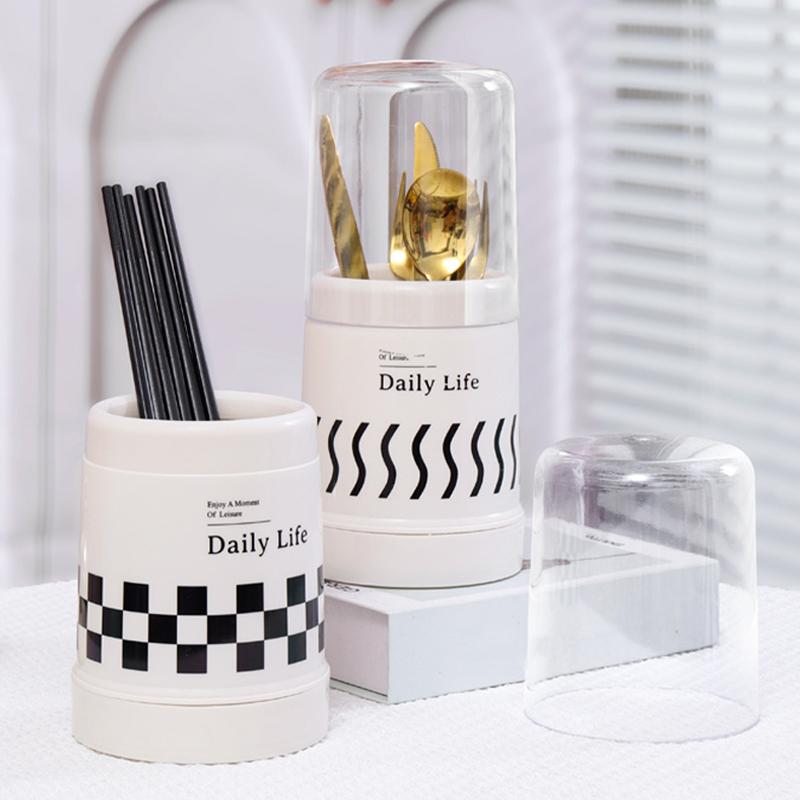 Seau à baguettes anti-poussière Porte-ustensiles avec drainage Organisateur pour baguettes, cuillères et fourchettes