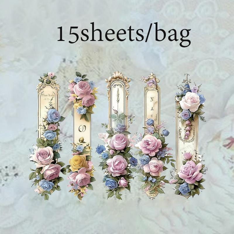 15 Sheets/Bag Floral Long Strip Stickers For Creative Journal Scrapbooking Stationery Planner Phone Case Gift Decor