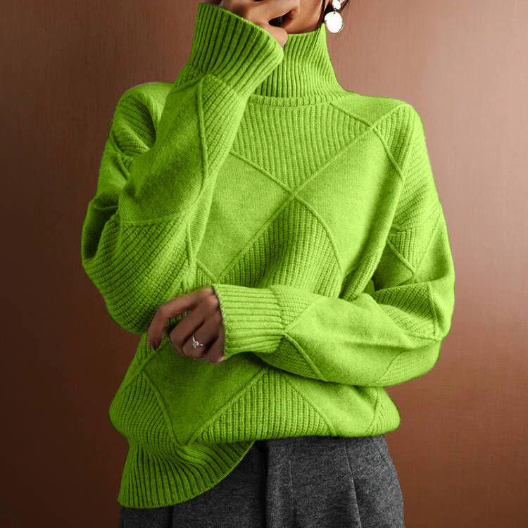 Women's Long Sleeve Turtleneck Sweater Relaxed Casual Solid Color Knit Pullover Top