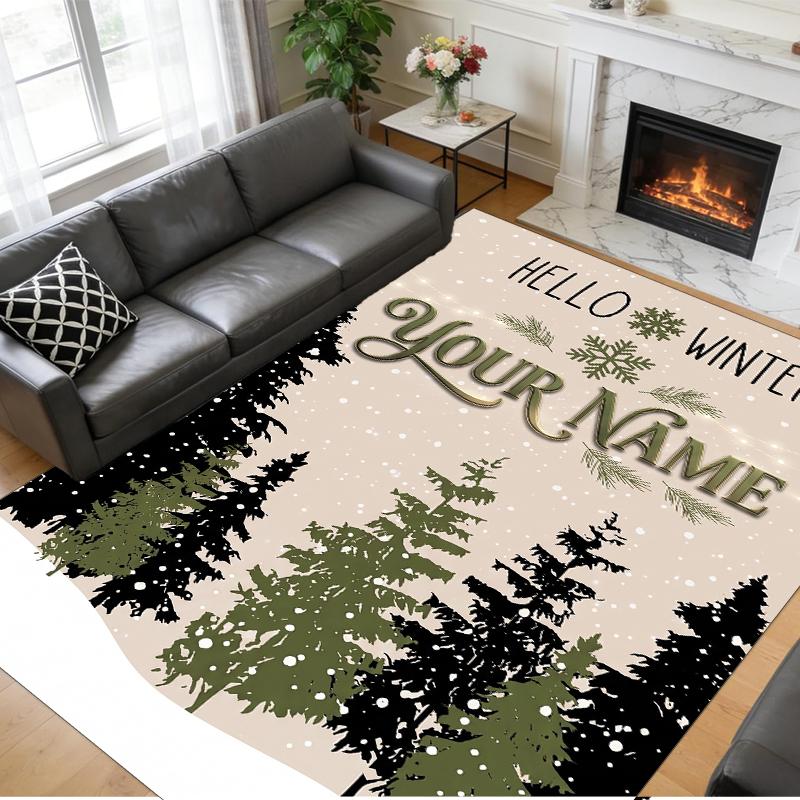 Christmas Custom Name Printed Square Area Rug Soft Non Slip Floor Carpet For Bedroom Holiday Gift
