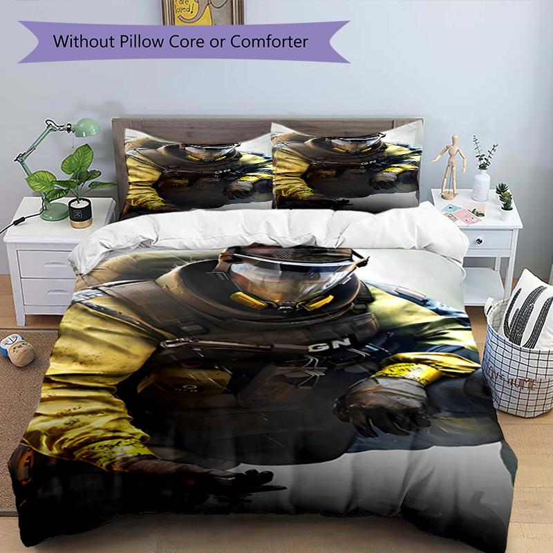 3pcs Rainbow Six Siege Bedding Set Duvet Cover Closure Includes 1 Duvet Cover & 2 Pillowcases, Soft and Comfortable for All Seasons.