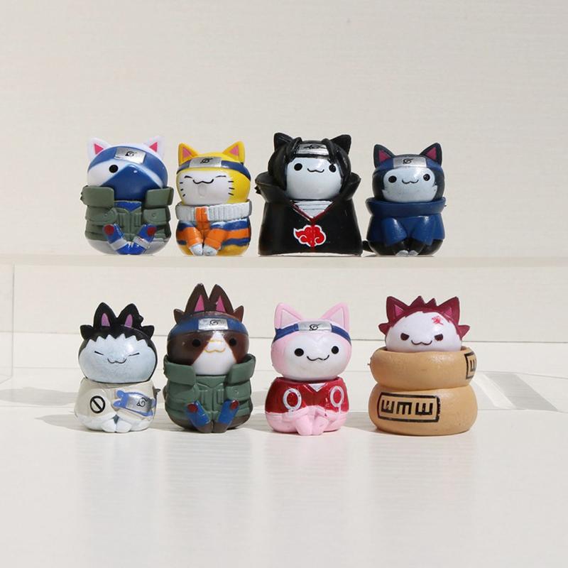 New Anime 8Pcs Naruto Doll Figures Cute Handmade Cake Decoration Naruto Cat Model Doll Toys Hand Birthday Gifts