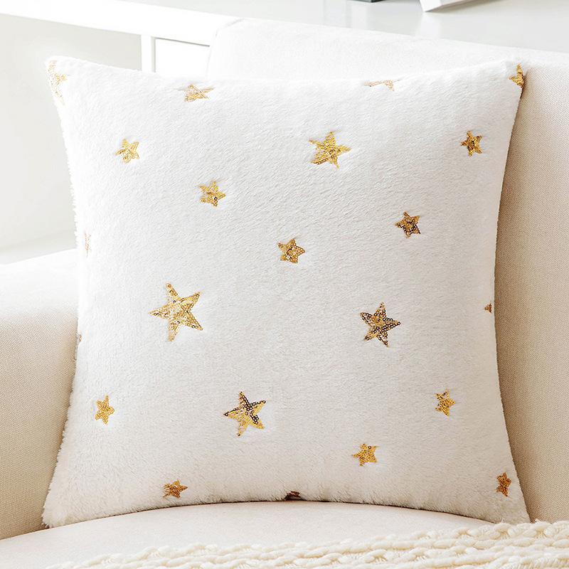 New Plush Sequins Star Pillow Valentine's Day Ins Embroidered Bunny Feather Sofa Pillow Living Room Sofa Pillow Cover