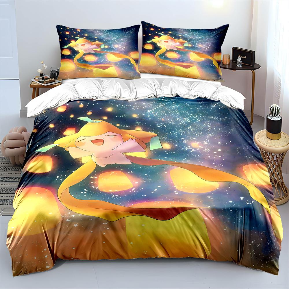 Pokemon Jirachi Printed Bedding Set 3PC 1 Duvet Cover 2 Pillowcases Adult and Children Warm Soft Bedding Set Luxury Gift