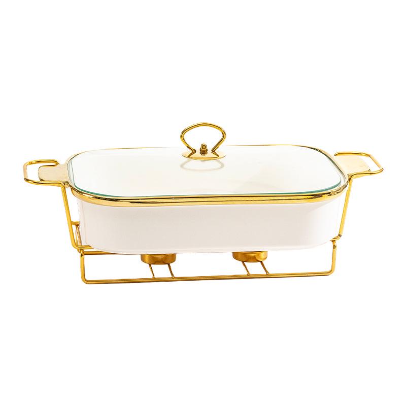 Luxury Ceramic Tableware Set: Rectangular Baking Pan, Casserole Stand, Candle-Heated Soup & Dry Pot