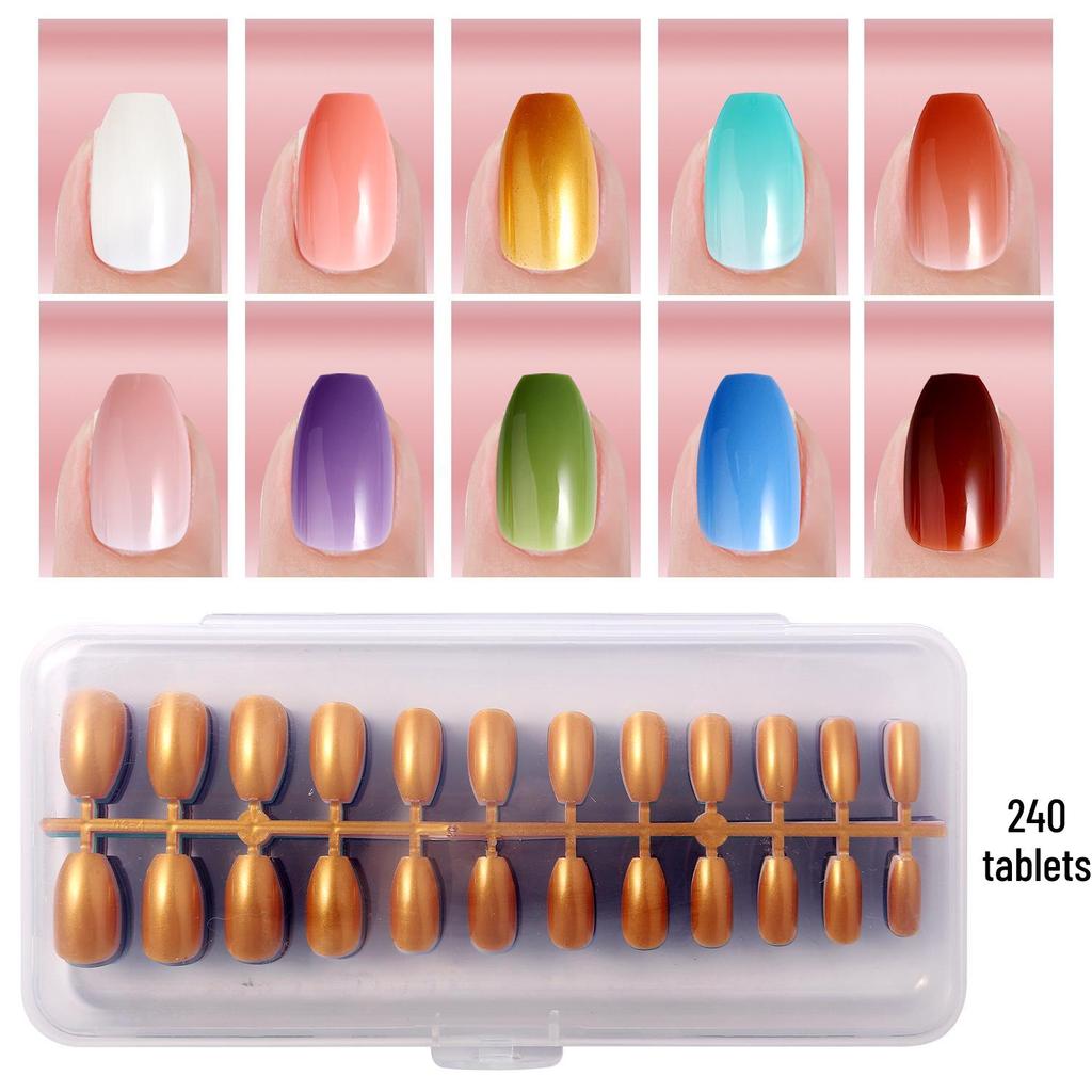 Colored Glitter Nail Art Tips - 240-Piece Set with Various Styles and Multiple Colors, Boxed Fake Fingernail Stickers