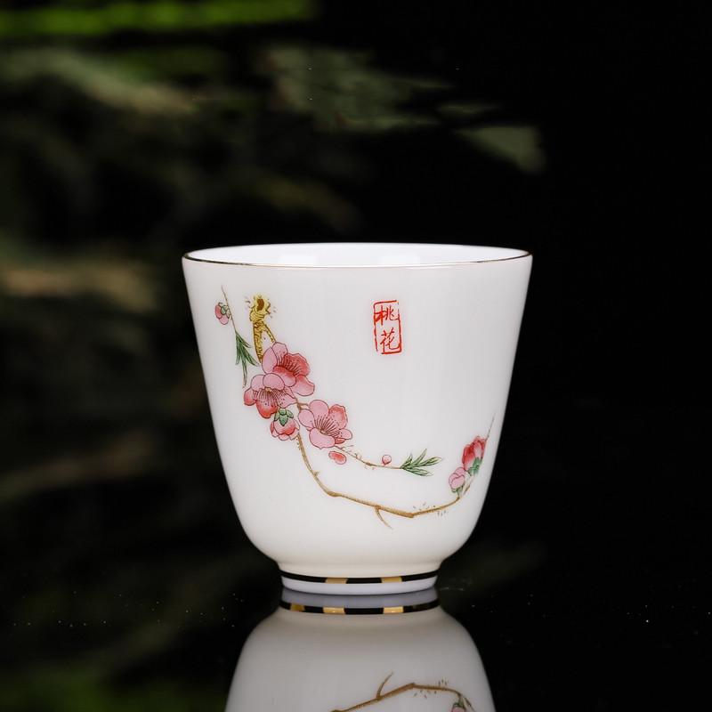 Chinese Ceramic Teacup Travel Personal Meditation Cup Hand Painted Lotus Leaf Tea Bowl Pu'er Master Cup Tea Set Accessories 65ml