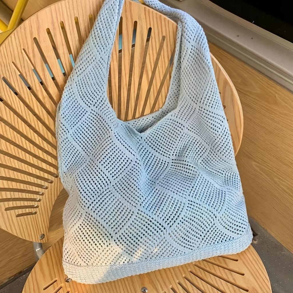 Atmungsaktive Strick-Tragetasche – Offene Strick-Umhängetasche für den Sommer mit geräumigem Design und geringem Gewicht für Strand, Shopping und Freizeitausflüge, Strand-Tragetasche