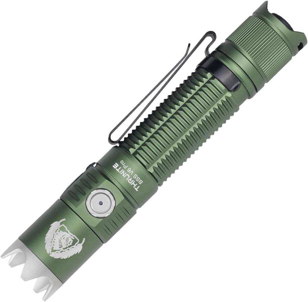 ThruNite BSS V6 Pro Tactical Flashlight, USB-C Rechargeable, Up To 1705 Lumens, 6 Lighting Modes, Dual Switch (Dark Green, CW)