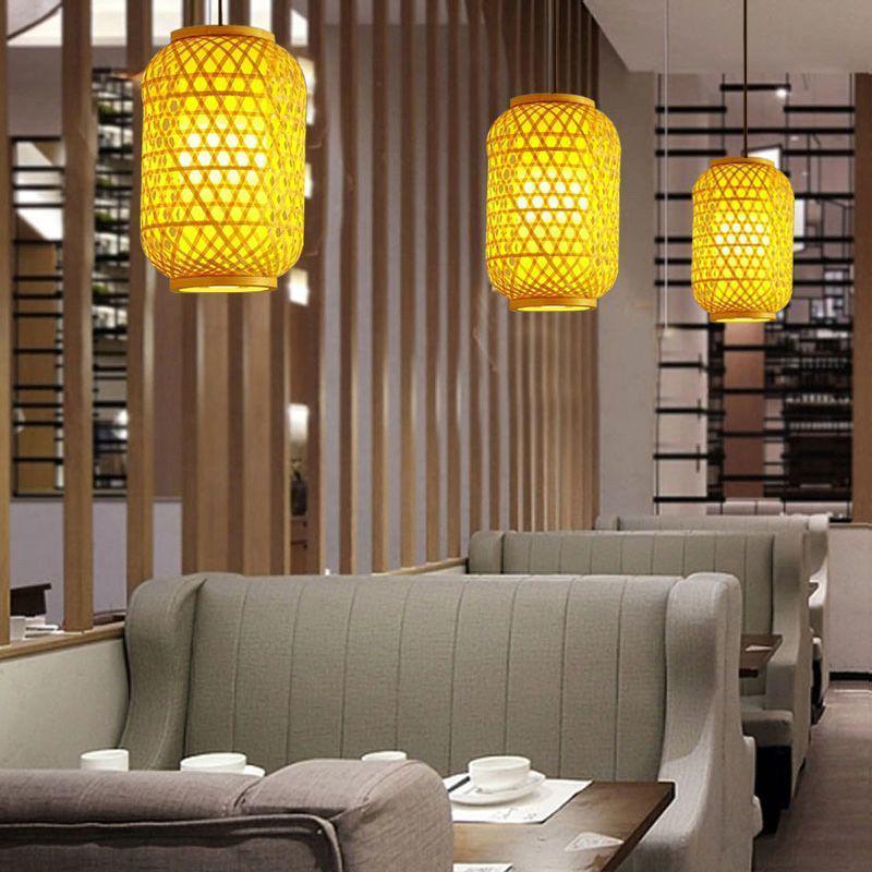 Chinese Bamboo Weaving Pendant Lantern with Logo for Hot Pot Restaurant or Teahouse