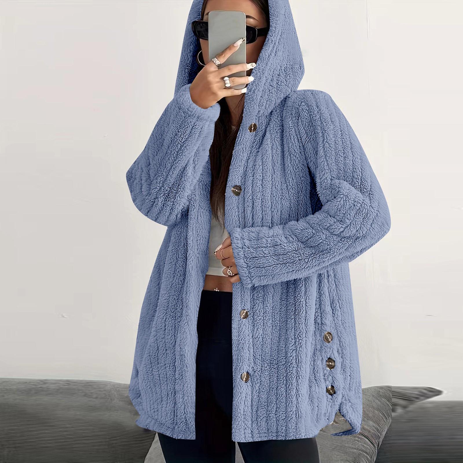 

Куртка с капюшоном на пуговицах Плюшевый топ Необычная Трендовая Однотонная Куртка для женщин Пуховики Парки Женское Пальто Зимняя Куртка XXL