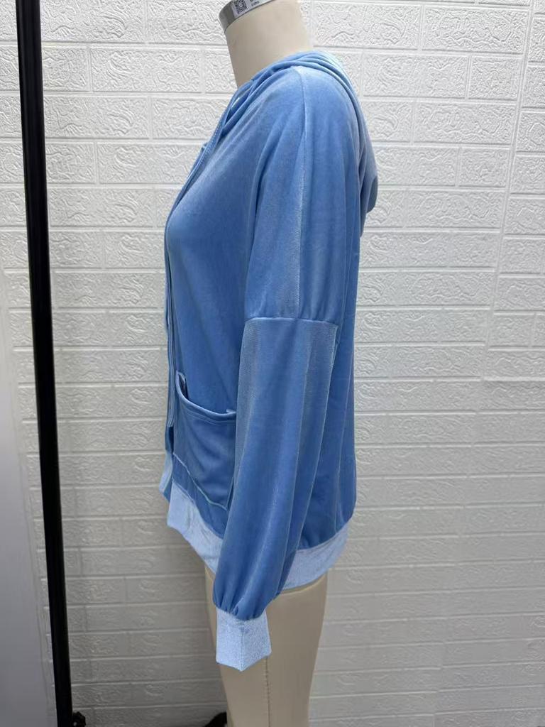 2026 Women's Autumn/Winter Velvet Hooded Button-Up Cardigan Coat - European/American Style, Solid Color, Long Sleeve, Casual Fashion