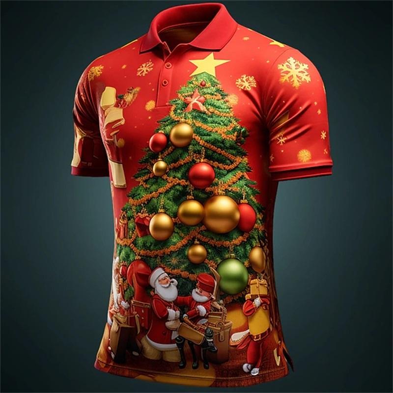 Christmas Santa Claus Polo Shirt For Men 3D Print Casual Short Sleeve Outdoor Daily Wear Golf Shirts Mens Button Tee Clothes