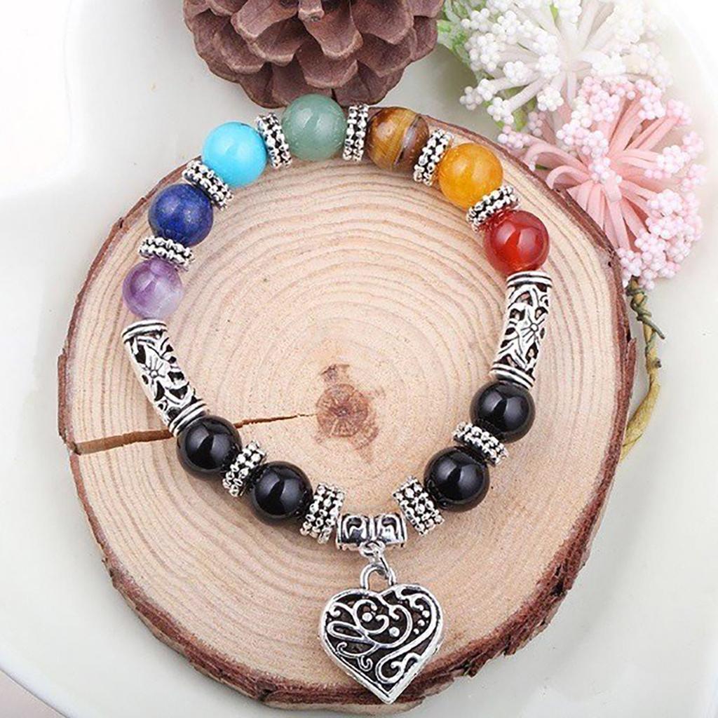 7 Chakra- Heart Bracelet Balance Stone Beaded Bracelet Yoga Charm Bracelet