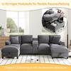 4-Seater Sofa in U-Shape with Storage, Corduroy Fabric, Stainless Steel Drink Holders and Two USB Ports, for Living Room, Bedroom and Apartments