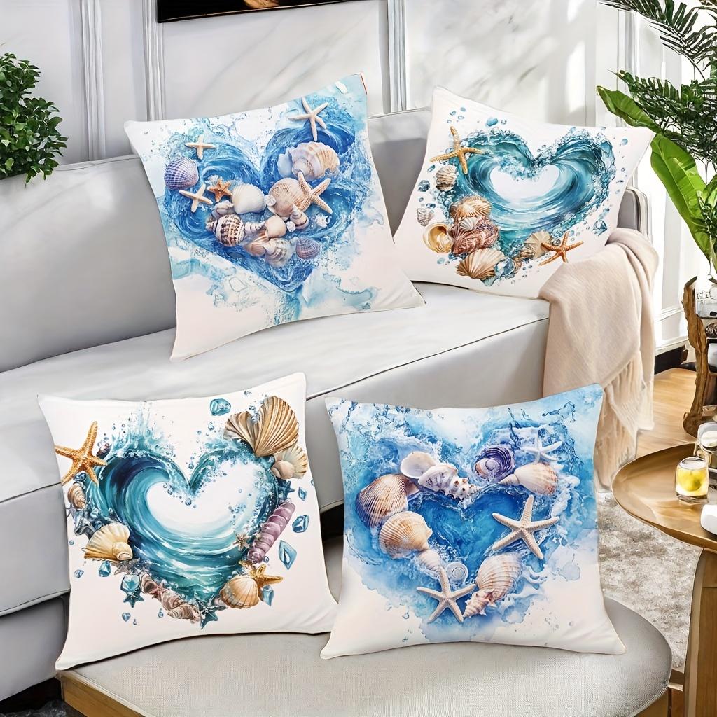 4Pcs Marine Life Theme Pattern Single-Sided Printing Short Plush Suitable Living Rooms Bedrooms Sofas (Excluding Pillow Cores)