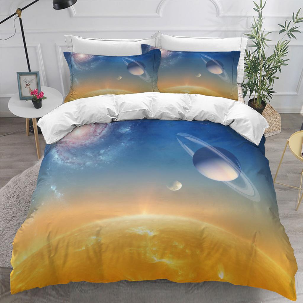 3D Fantasy Starry Sky Series Bedding Set Cosmic Planet Quilt Cover Pillow Case 2 or 3 Pieces AU240 * 270 Extra Large Size Home Decoration
