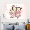 Cute Anime Girls Tapestry Kawaii Cartoon Wall Art Pastel Pink Decor Bedroom Nursery Room Decoration for Kids and Teens