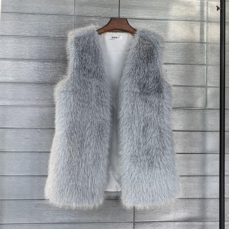 Imitation Tuscan fox fur winter midi length imitation fur vest warm women's vest jacket