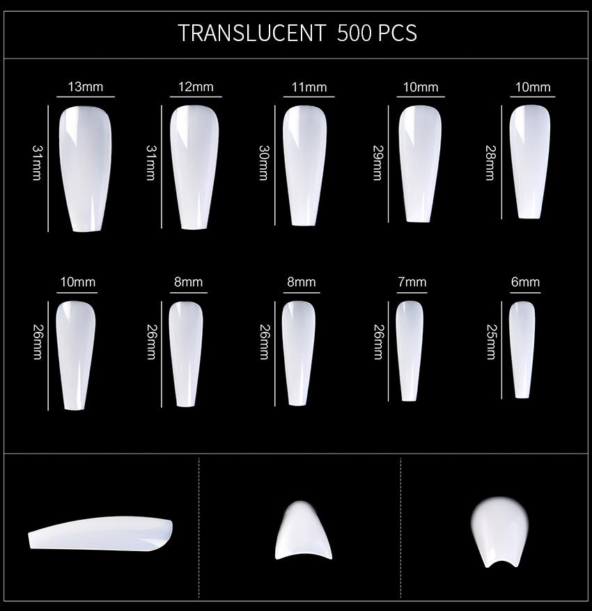 kads 500pcs Full Cover Square False Nail Tips Nail Art White Nature Clear 10 Sizes Fake Nails Manicure Extension Tools