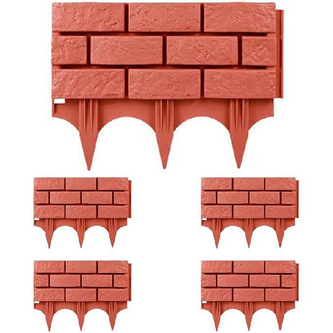 Valla de Borde para Césped de Jardín Exterior Ladrillo Piedra Aspecto Bordes Sin Excavar Encajables Borde de Paisaje Kits Decorativos Plástico 5 PIEZAS (Gris-5pcs)