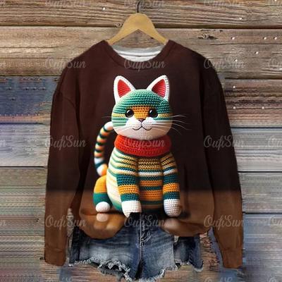 Funny Cartoon Kitten Women's Hoodie Autumn New Pullover O-Neck Sweatshirts For Women Fashion Casual Female Loose Cotton Clothing