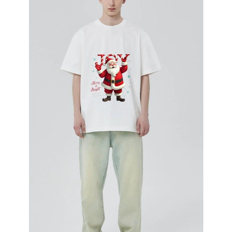 Christmas T-Shirt Black Santa Claus Joy Print Merry and Bright Holiday Design for Festive Season