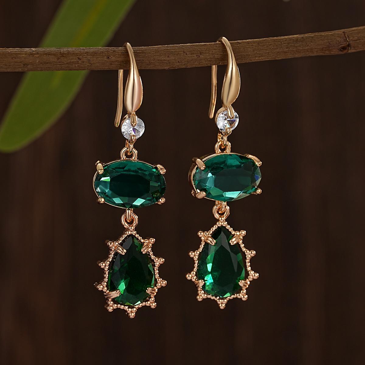 

New Fashion Metal Geometric Zirconia Water Drop Earrings for Women Vintage Blue/green Long Earrings Party Gifts