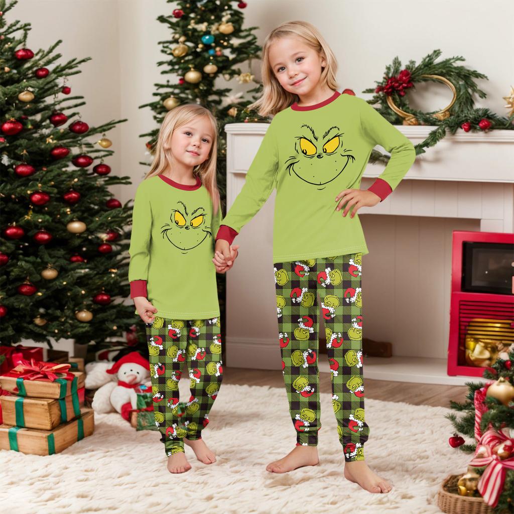 Christmas Print Cute Family Set Pajamas, Home Clothes, Family Set Long Sleeve Top Pants Set