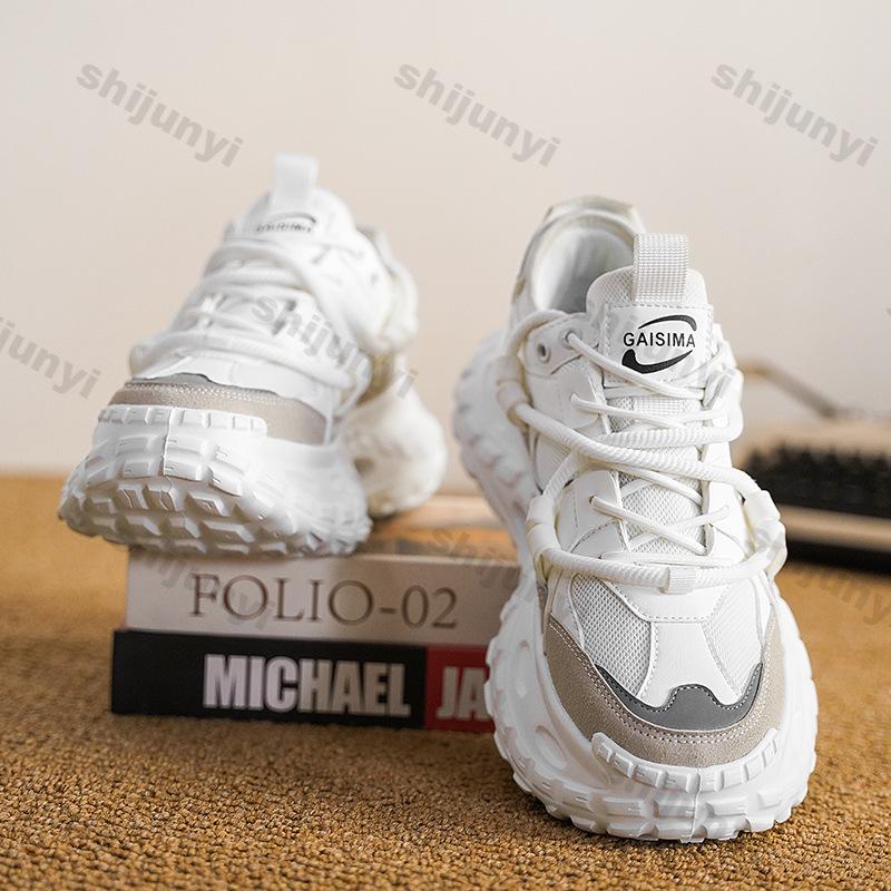 Fashion Men's White Sneakers 2025 New Fashion Lace-up Mesh Breathable Running Shoes Comfortable Non Slip Height Increase Casual Shoes