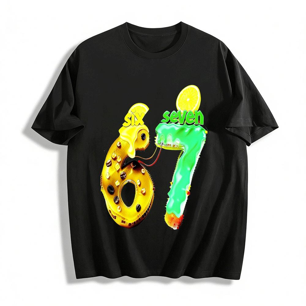 Fun Cool Number 67 Print Short Sleeve Unisex Casual Loose Top Pure cotton T-shirt XXS