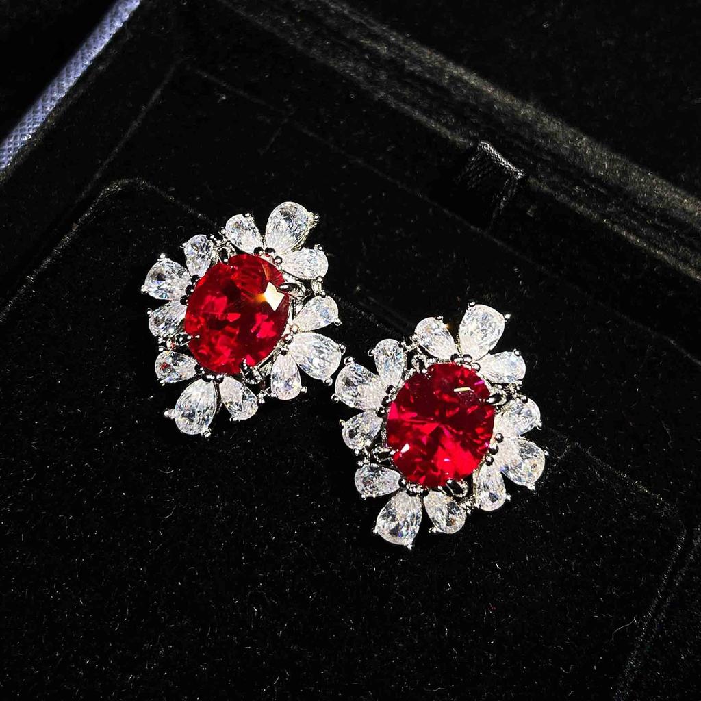 Imitation Edelstein Blume Halskette Set Luxus Dame Voll Diamant Zirkon Ohrringe Live Ring