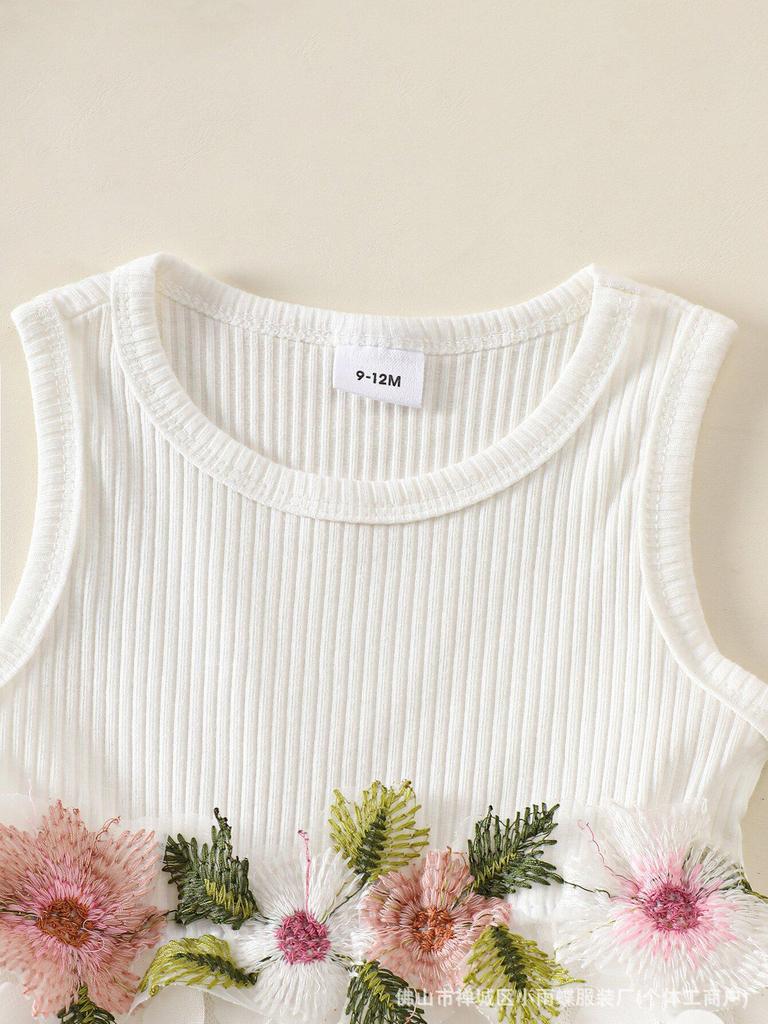 Bezrukávové šaty pre batoľatá dievčatá s kvetinovým patchworkom, sieťovanou sukňou s motýľmi a čelenkou