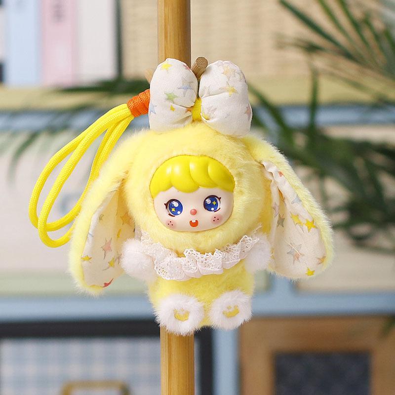 Cartoon Soft Bunny Plush Keychain Fluffy Stuffed Rabbit Pendant Lace Bow Decor Backpack Hanger Lovely Accessory for Students