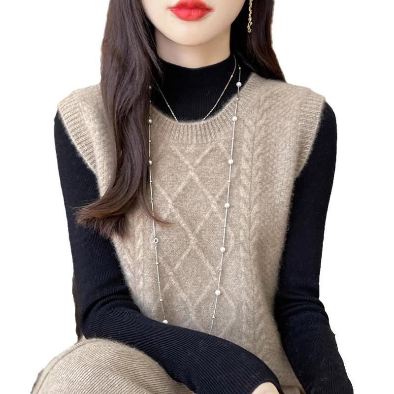 Women's Autumn Winter 100% Wool Knit Vest Sweater - Chic Sleeveless Layering Gilet