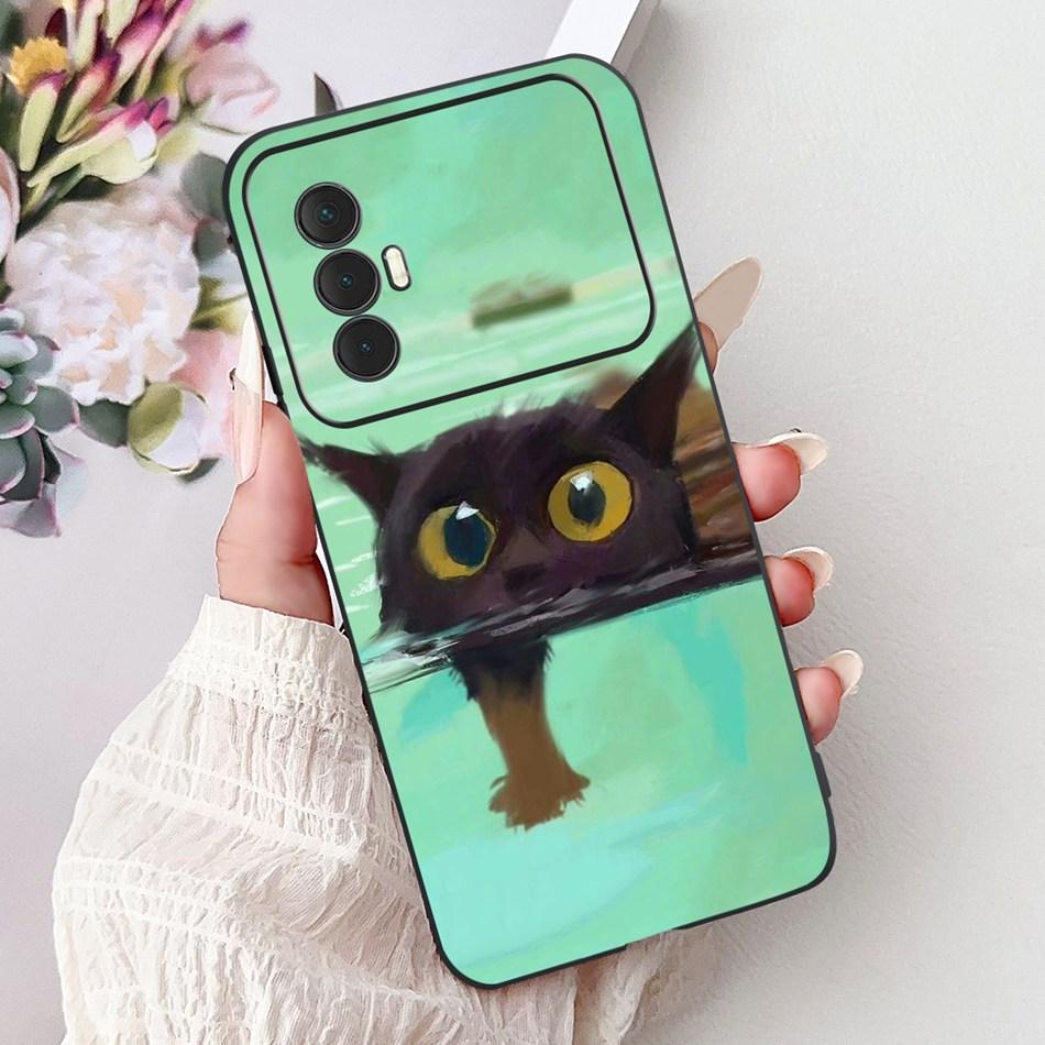For Tecno Spark 8 Pro 8T 8P Elegant Floral Cat Phone Case For Tecno Spark8 8T 8P 8Pro Black Silicone Soft TPU Cases Bumpers