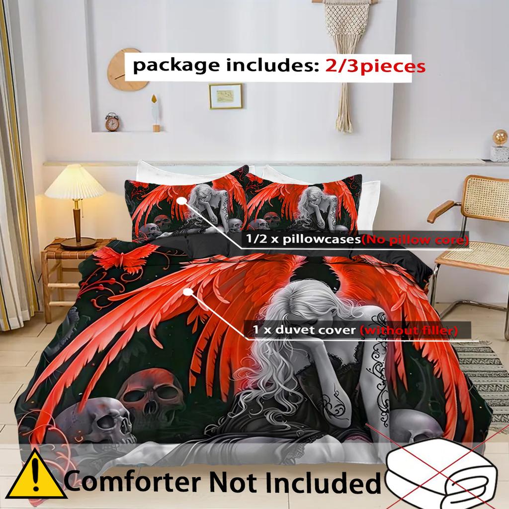 Fantasy Angel Queen Skull 3D Printed Quilt Cover Elegant Fantasy Style Duvet Cover Set Soft Comfortable Bedding Set Pillowcases