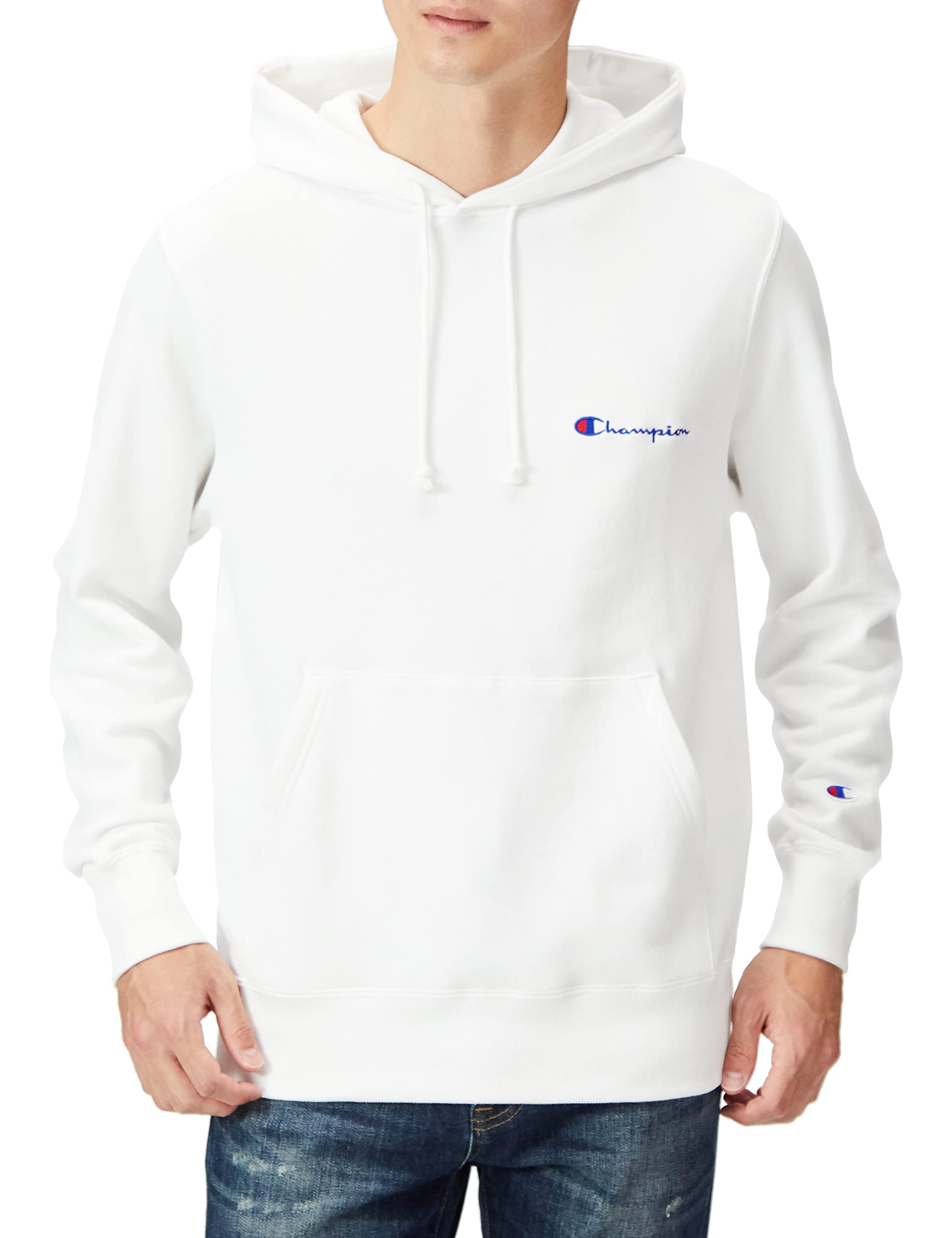 

Champion Casual Long Sleeve Hooded Made in the USA with Cotton and Fleece Script Logo Size Medium Men s Sweatshirt, Lining, Embroidery, C8-W128Z, белый