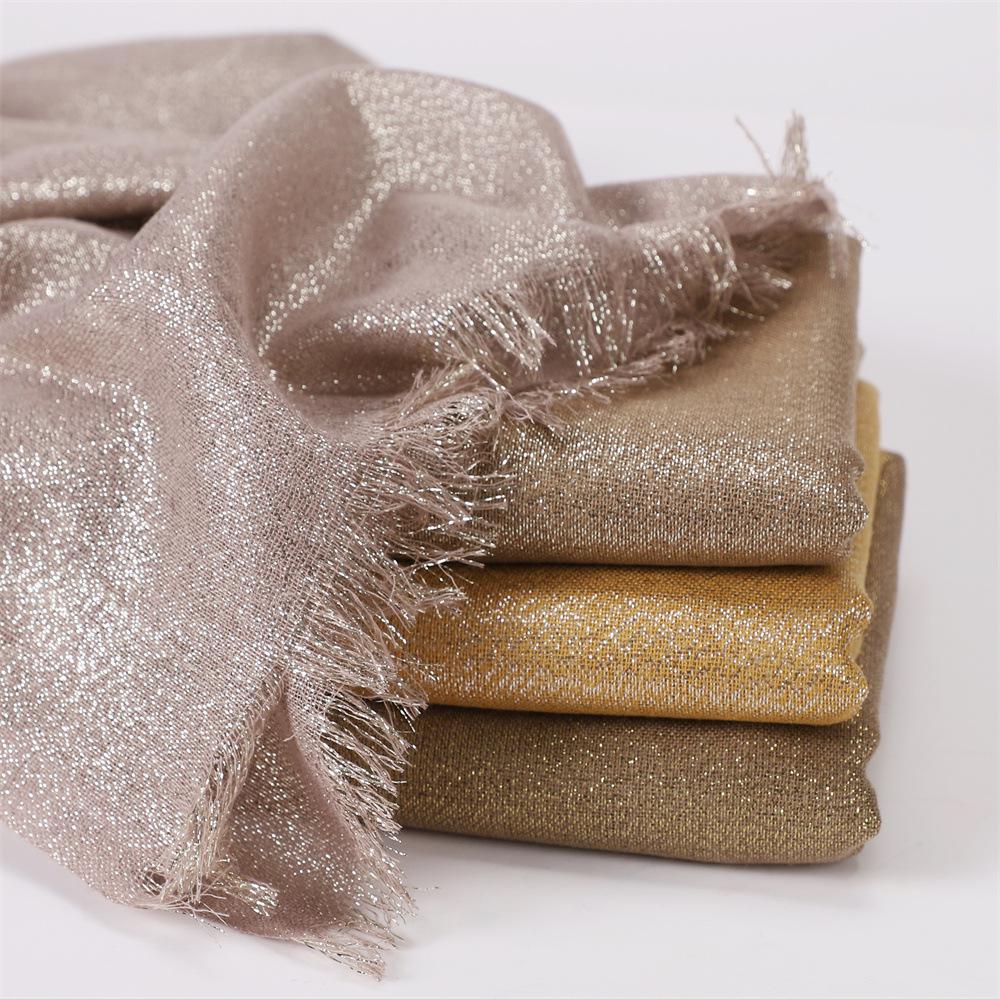 Elegant Two-End Tassel Scarf: Solid Color with Gold and Silver Threads