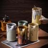 Nordic Creative Retro Ceramic Coffee Cup - Irregular Straight Cylinder Design, Coarse Pottery Finish, Straw Mug Style.