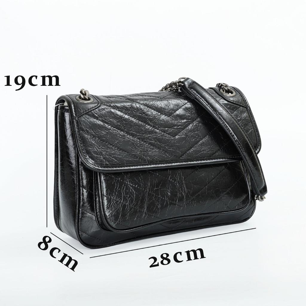 Luxury Oil Wax Leather Retro Chain Messenger Bag - Women's Genuine Leather Classic Trend