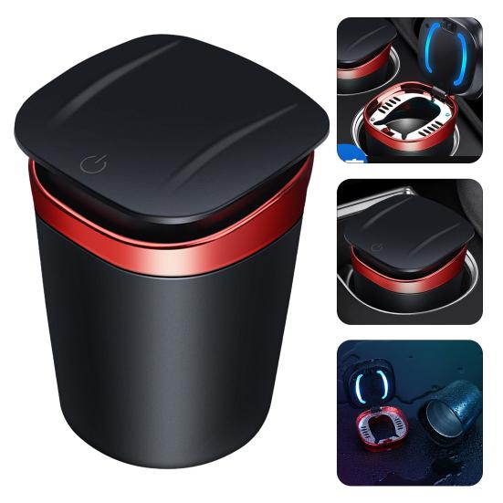 Glow in The Dark Car Ashtray Cup with LED Light Metal Liner Automatic Pop Open Sealing Ring for Smoke Control Portable Butt Bucket for Home Office
